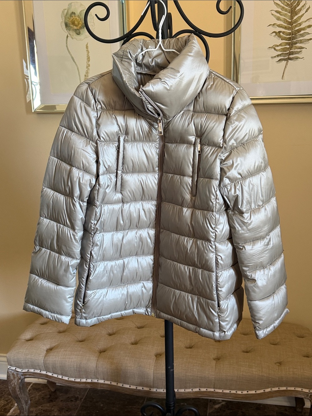 Calvin Klein Metallic Silver Packable Puffer Jacket